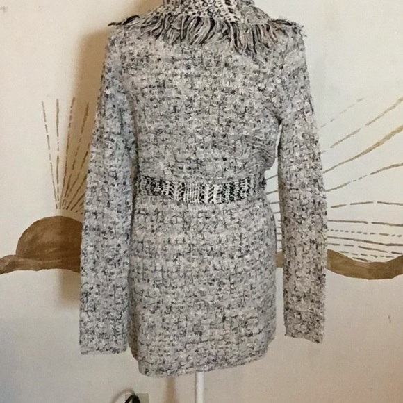 Lucky Brand Chic Boho Belted Trench Style Sweater with Fringe Trim - Picture 6 of 10